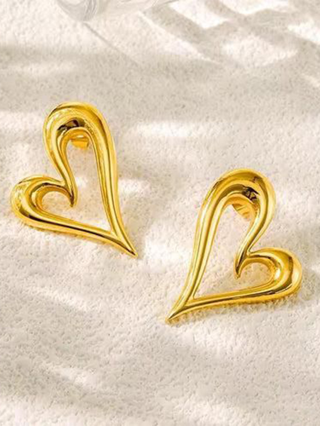 THEPANDASTOREE 18K Gold-Plated Heart Shaped Waterproof & Hypoallergenic Studs Earrings