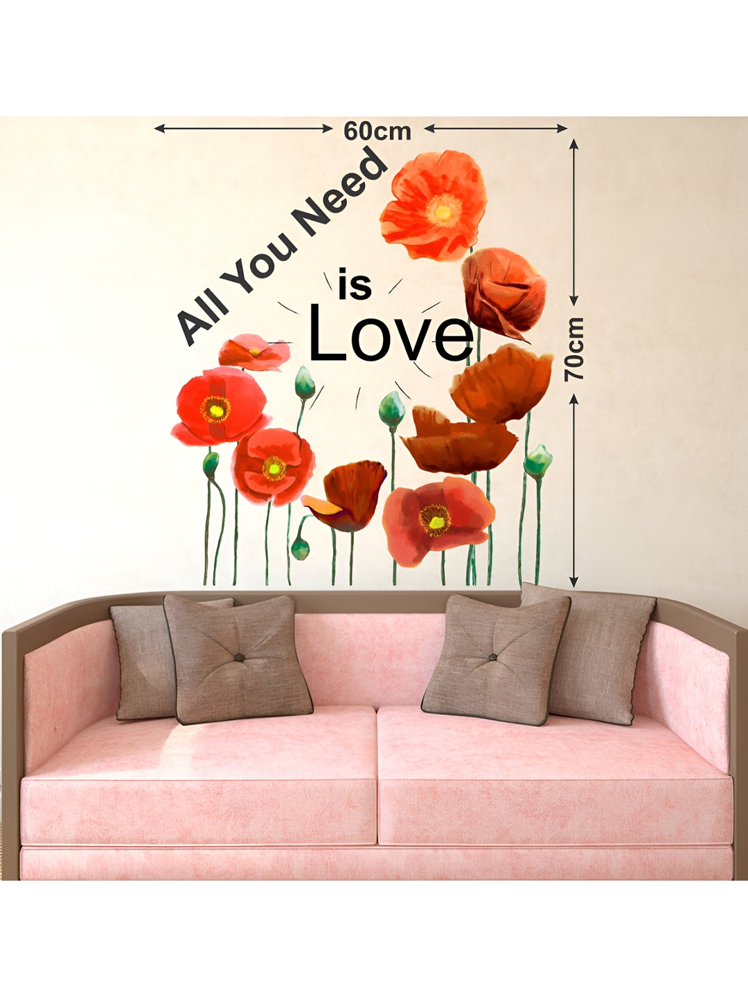 LANSTICK Brown & Red Flower With Love Wallsticker