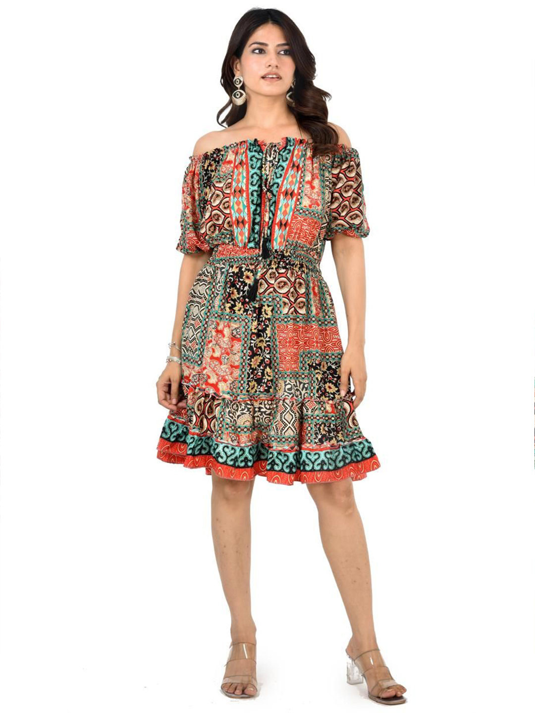 ADC SHEMONA Angelina Women Bohemian Print Off-Shoulder Fit & Flare Dress
