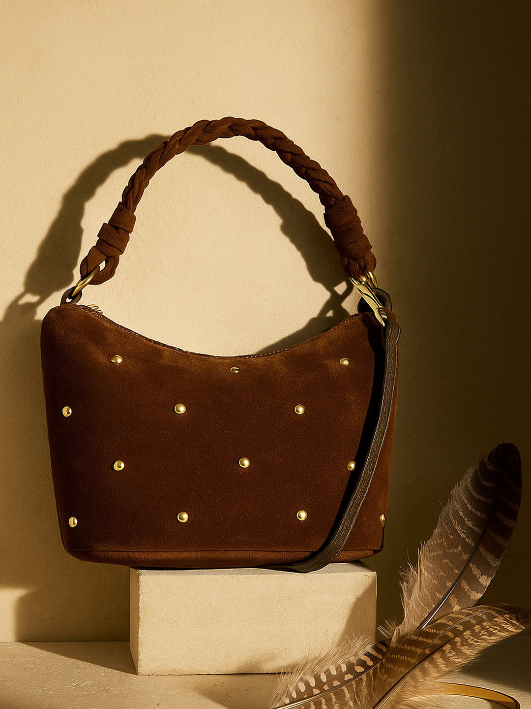 Accessorize London Women Studded Faux Suede Handheld Bag