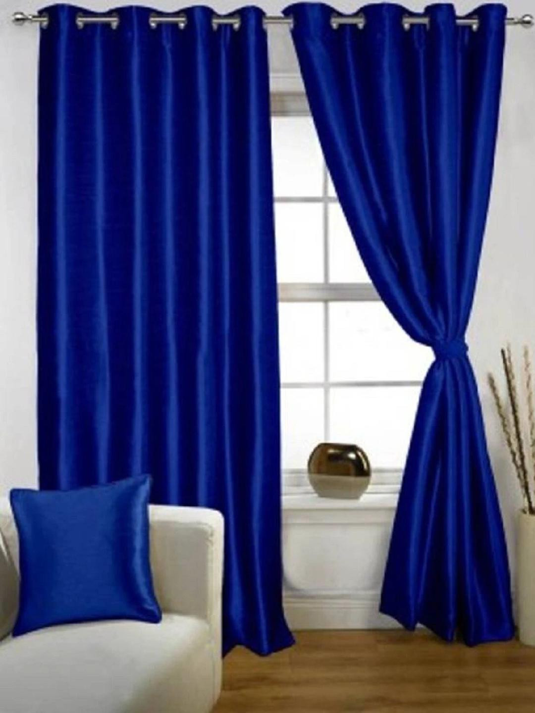 213 cm (7 ft) Polyester Semi Transparent Door Curtain (Pack Of 2) (Solid, Royal Blue)