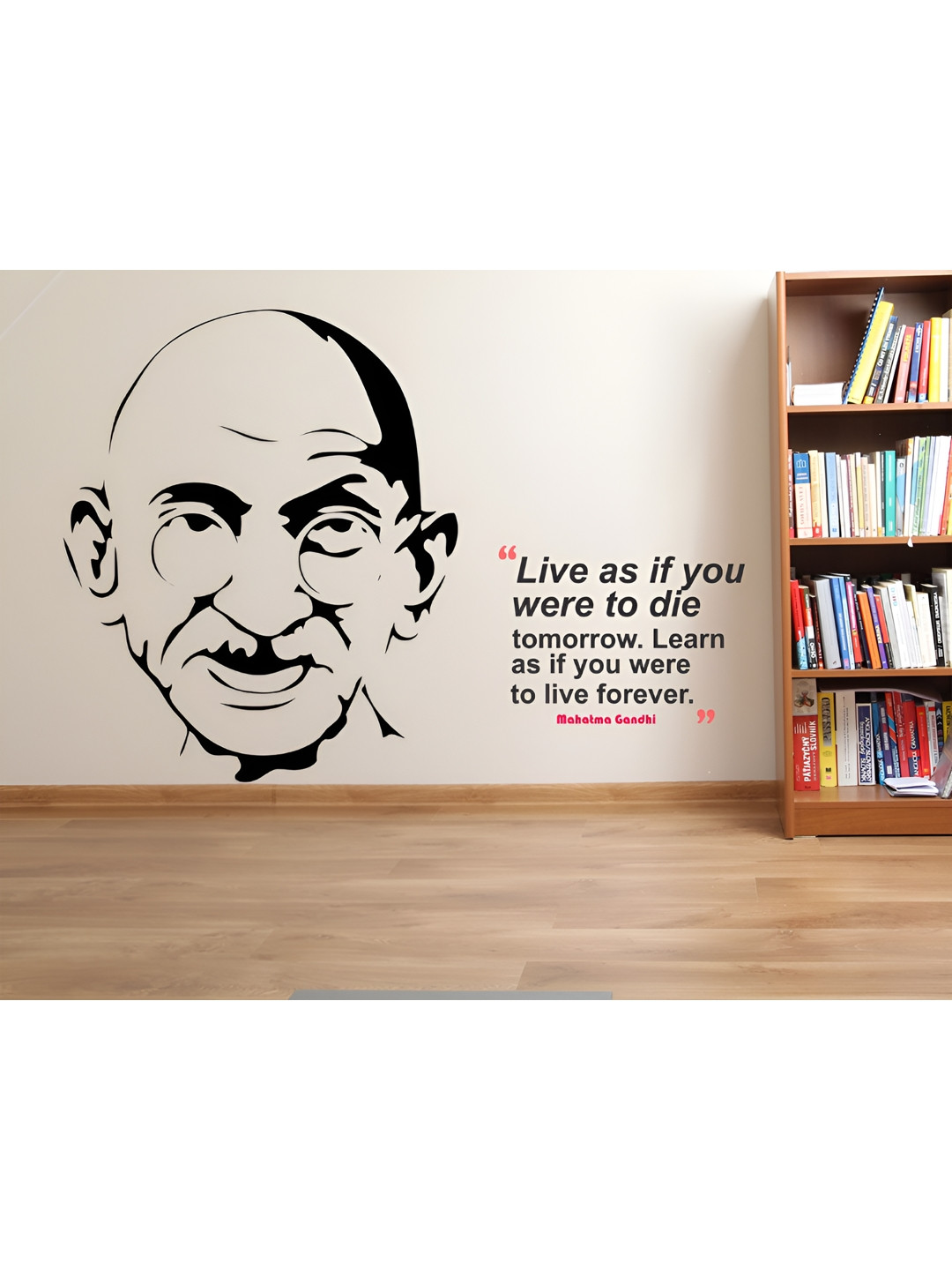 LANSTICK Black & Beige Gandi Quotes Printed Heat Resistant Wall Sticker