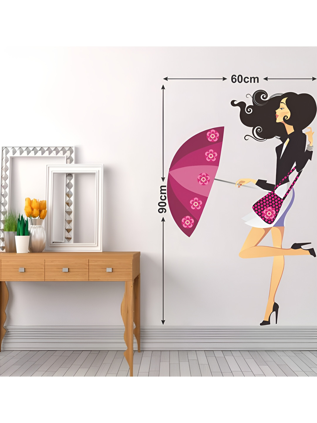 LANSTICK Pink & Black Fashion Girl Printed Heat Resistant Wall Sticker