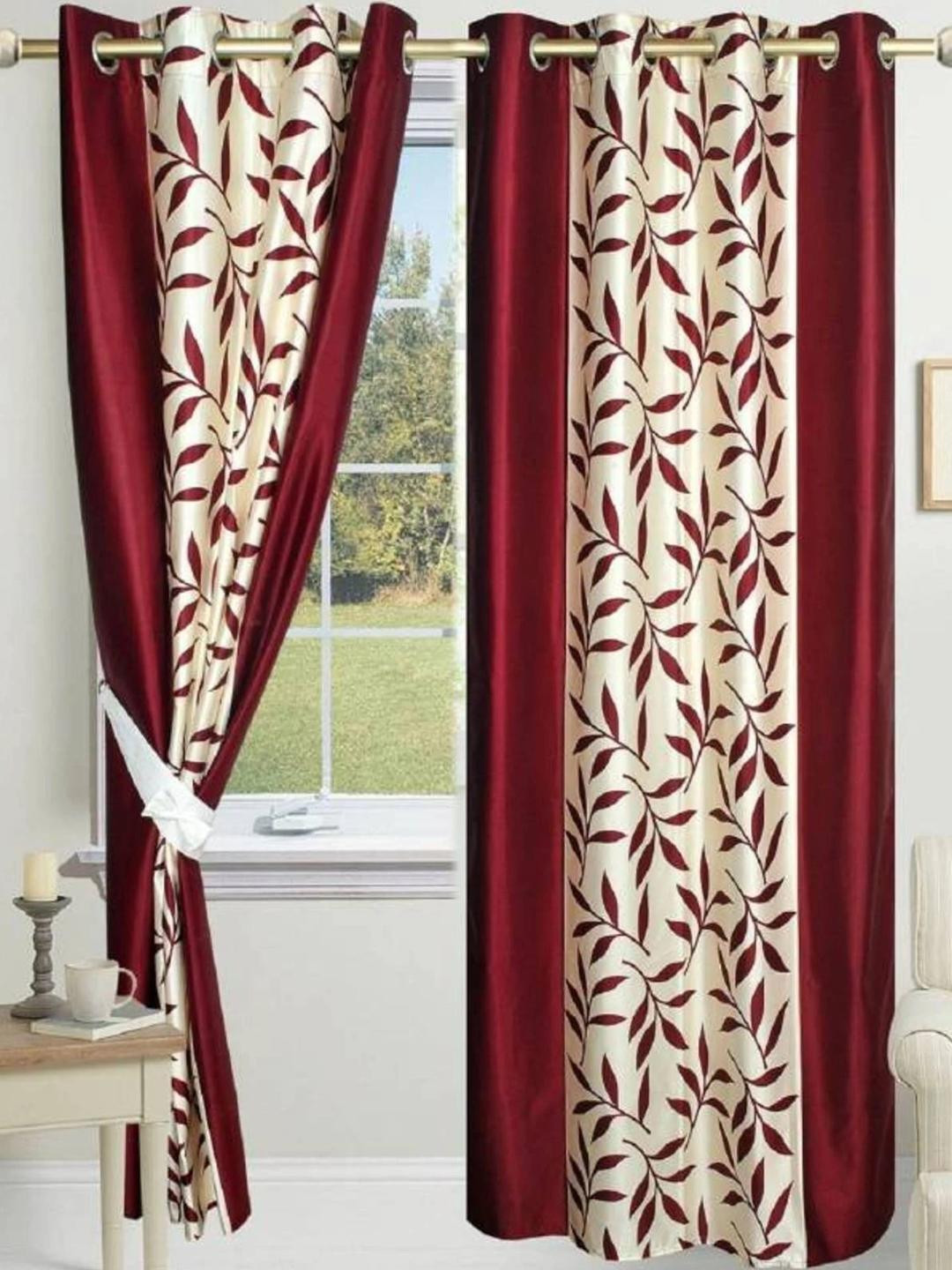213 cm (7 ft) Polyester Semi Transparent Door Curtain (Pack Of 2) (Abstract, Maroon)