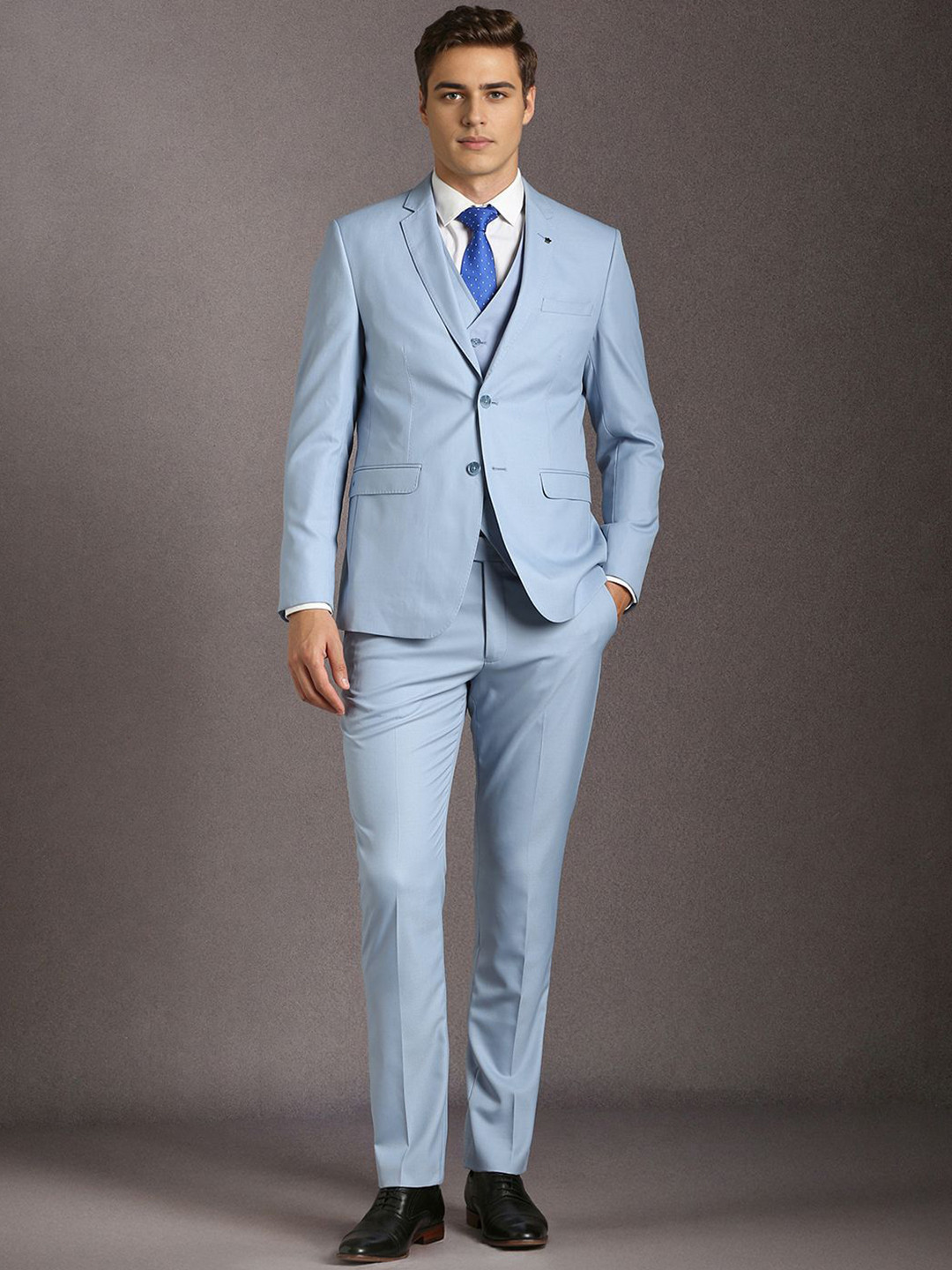 Louis Philippe Men Textured Three Piece Suit
