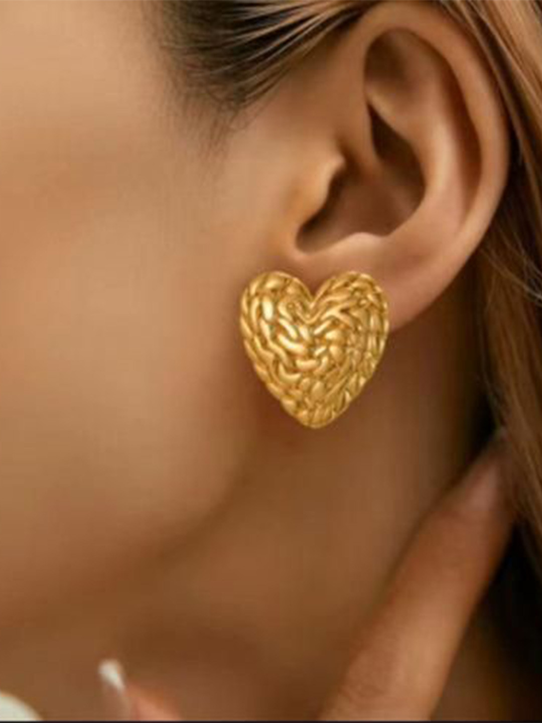 THEPANDASTOREE 18K Gold Plated Braided Heart Shaped Anti-Tarnish Studs Earrings
