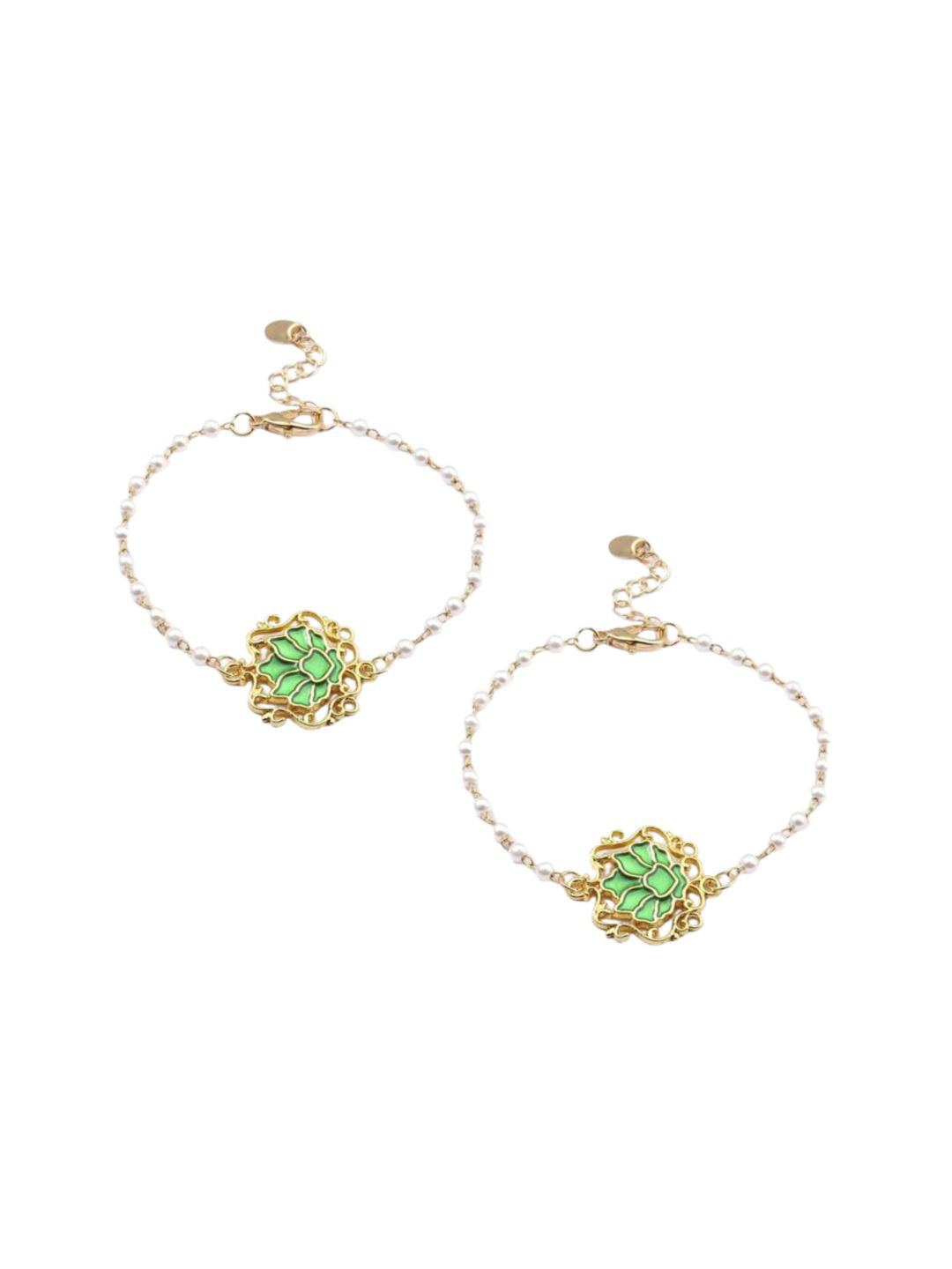 SALTY Set Of 2 Serenity Lotus Green Charm Wraparound Rakhis