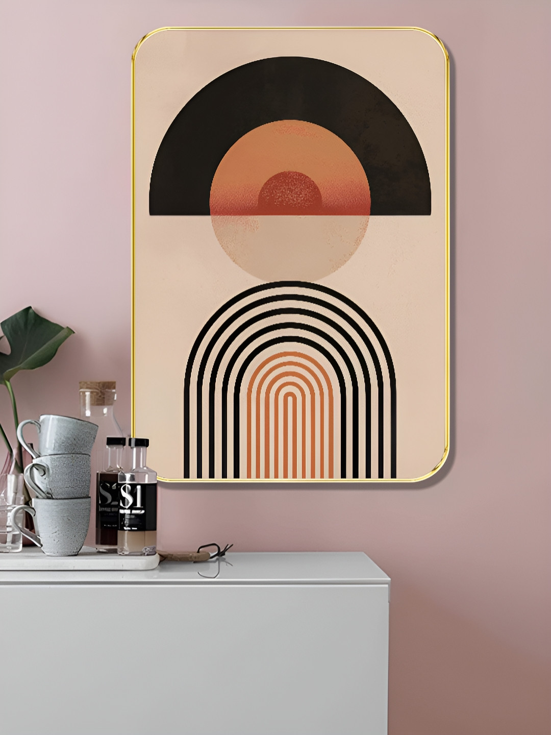 Livin'luxe Brown & Black Bold Geometric Rectangle Wall Art