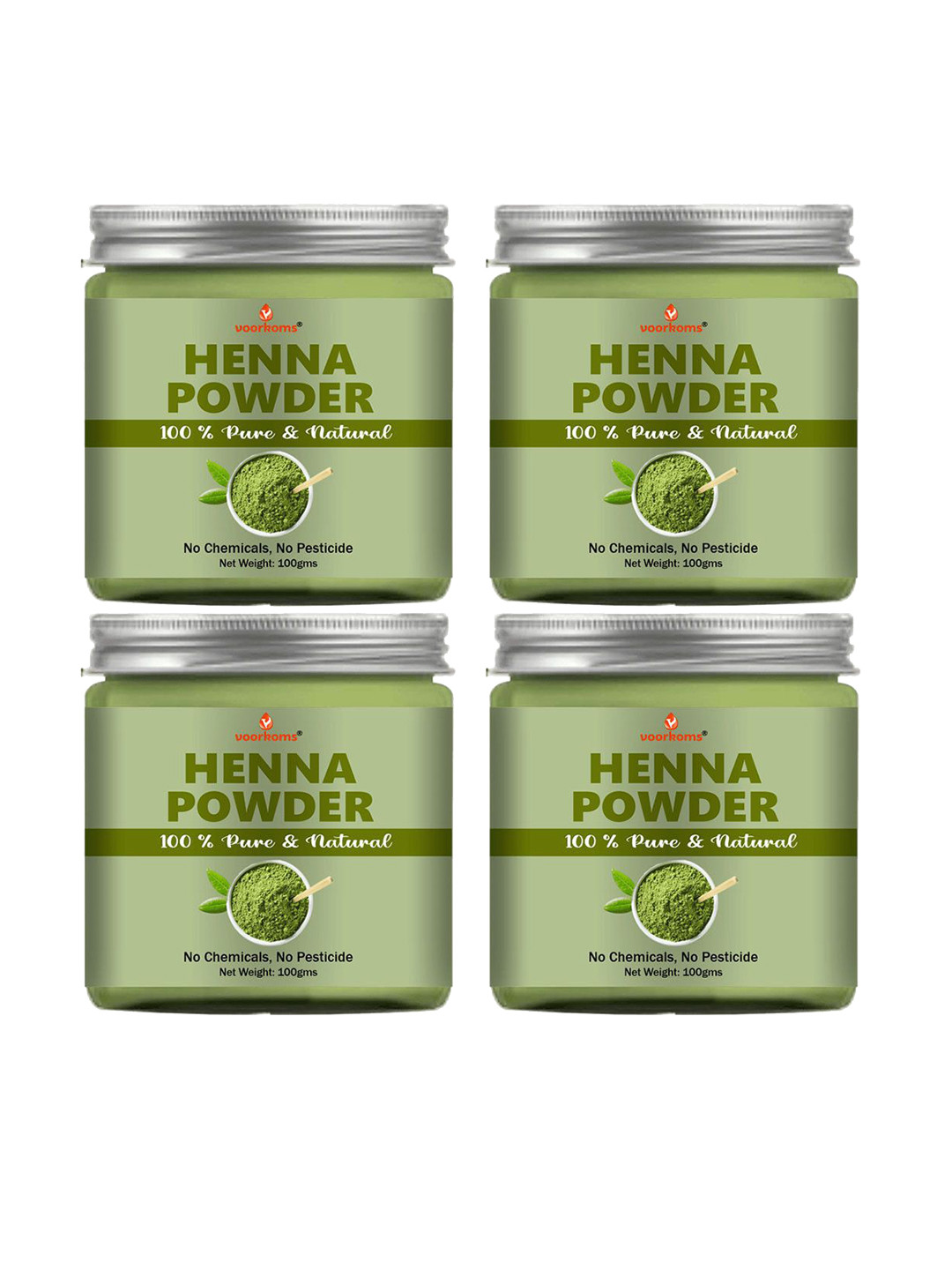 VOORKOMS Set Of 4 Heena Powder For Hair Colour - 100 g Each