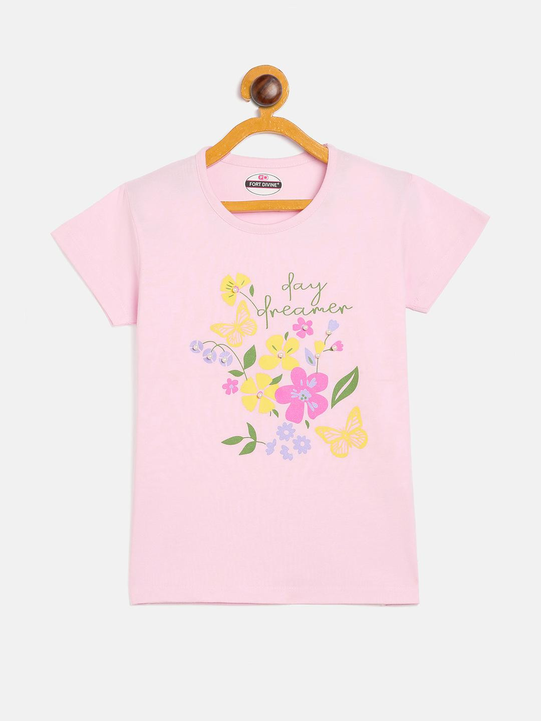 Fort Divine girls Flowers printed top L PINK