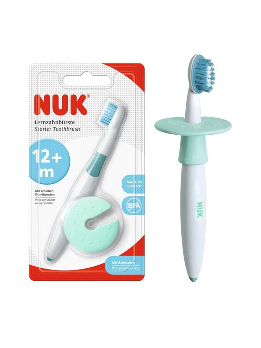 NUK Kids Non Slip Handle Starter Toothbrush With Safety Ring - White