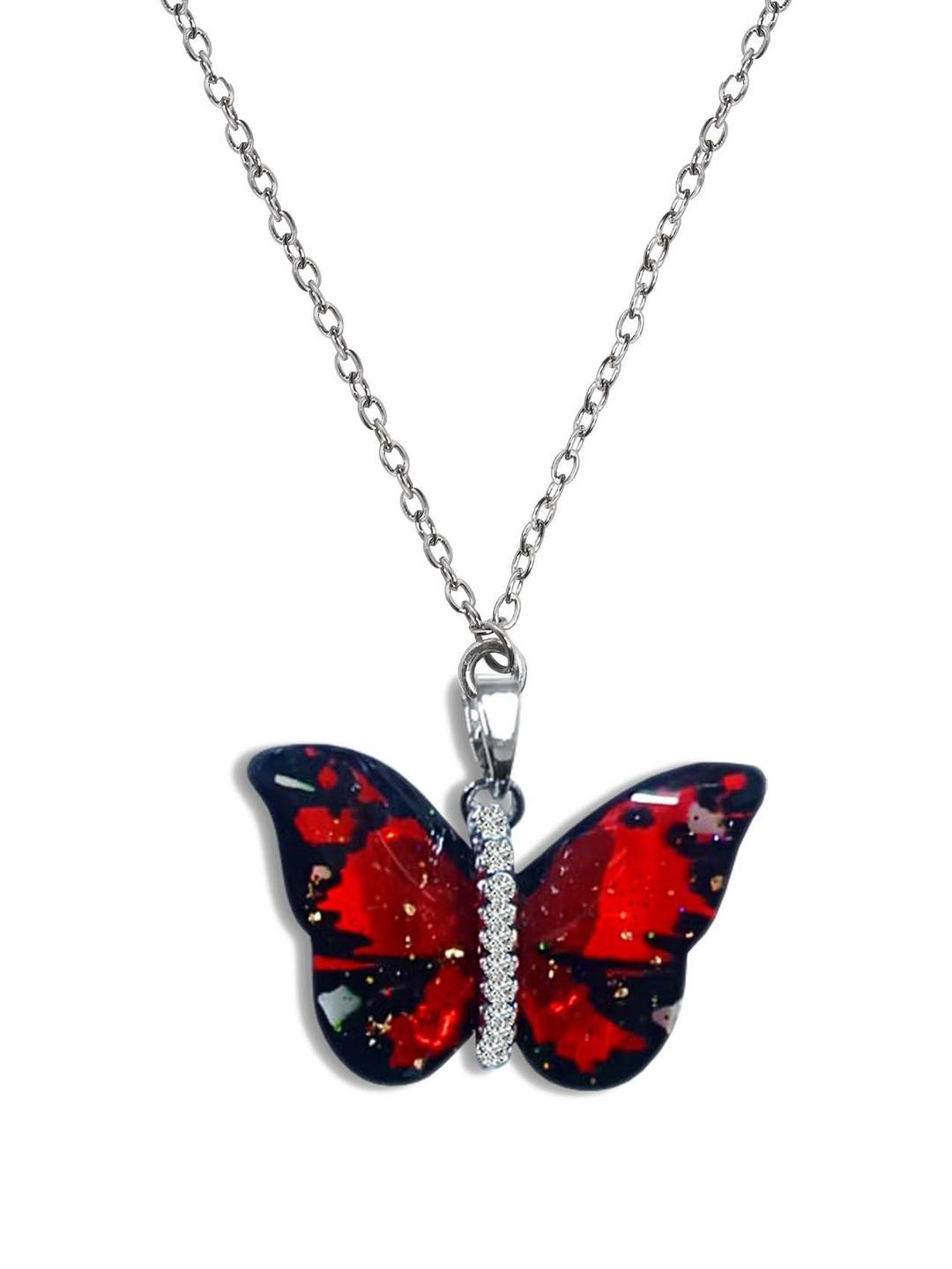 Airtick Unisex Red & Silver Butterfly Wing Pendants