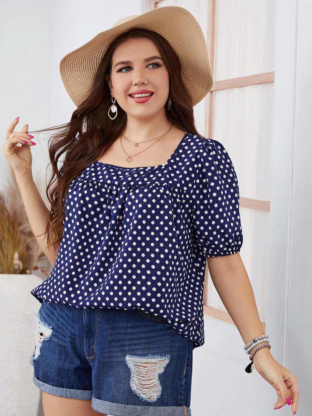 Sztori Women Polka Dot Print Puff Sleeve Blouson Dress