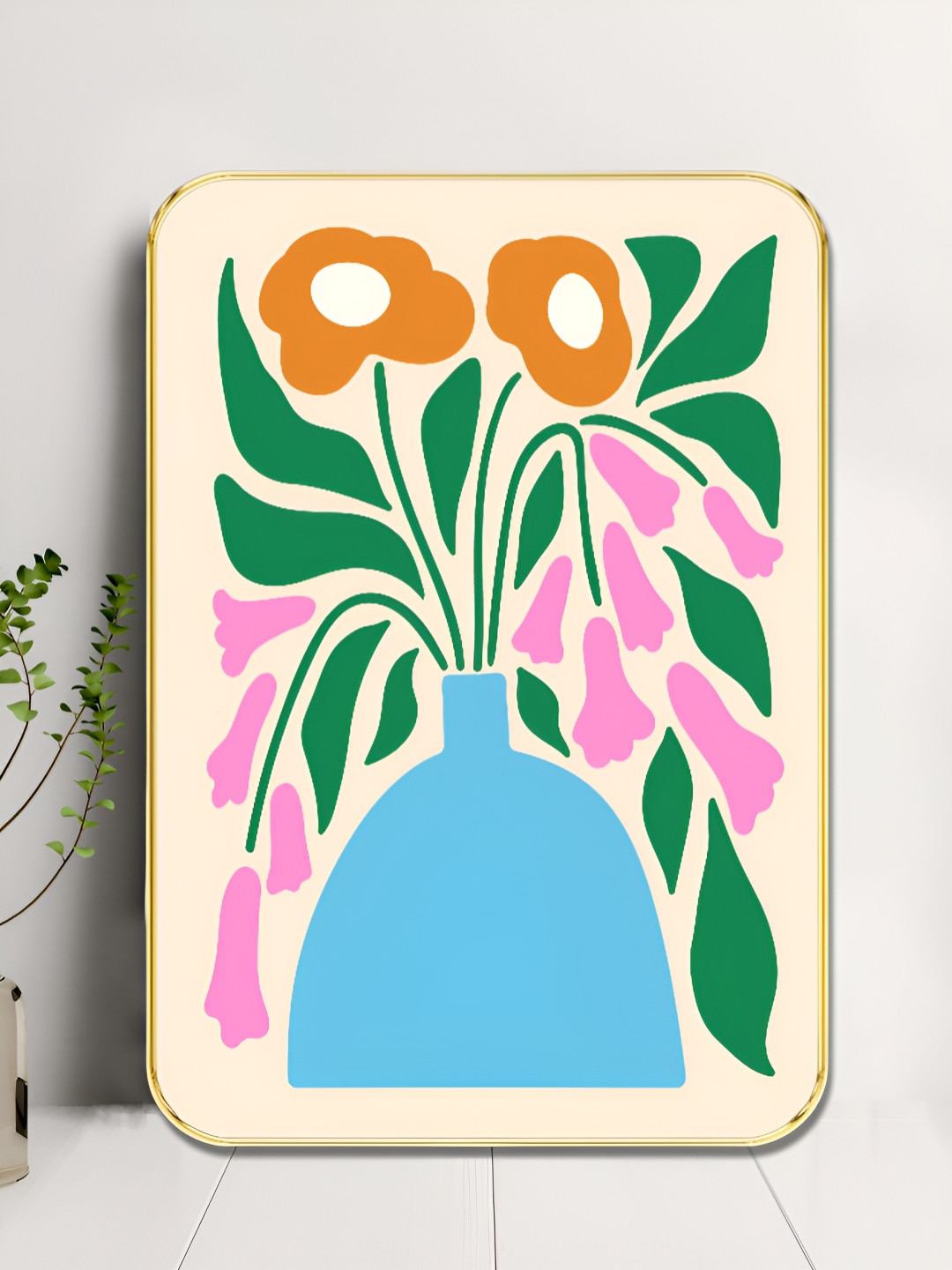 Livin'luxe Brown & Blue Floral Vase Printed Wall Art