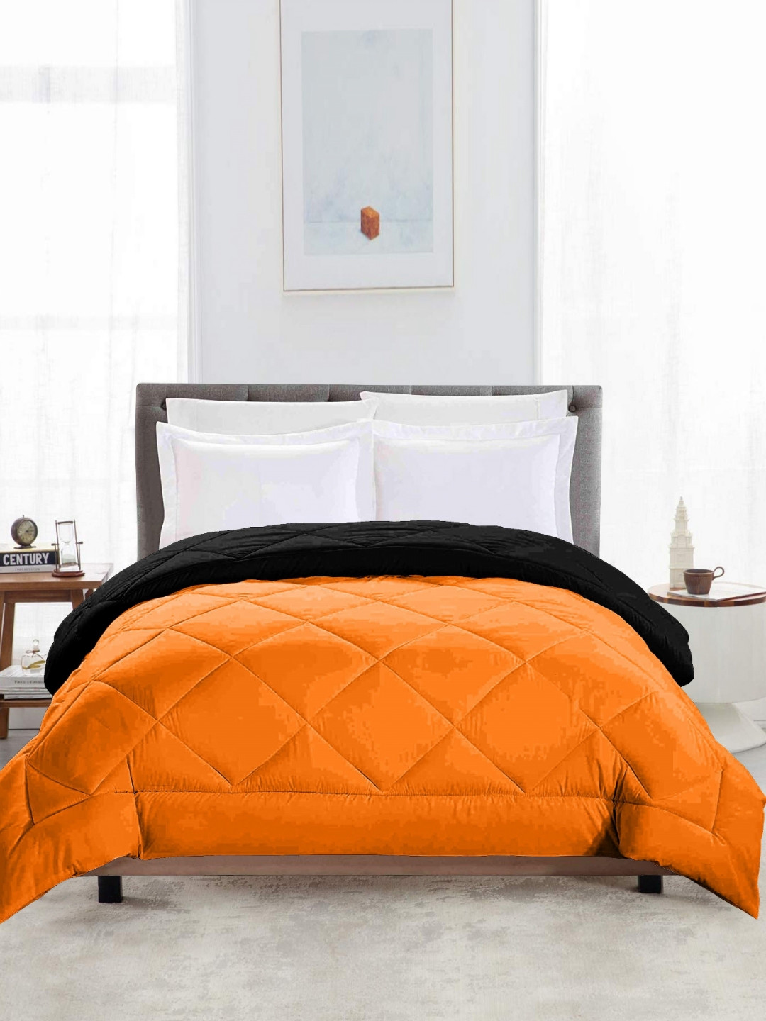 CHICERY Orange & Black Geometric AC Room 200 GSM Lightweight Double Bed Comforter
