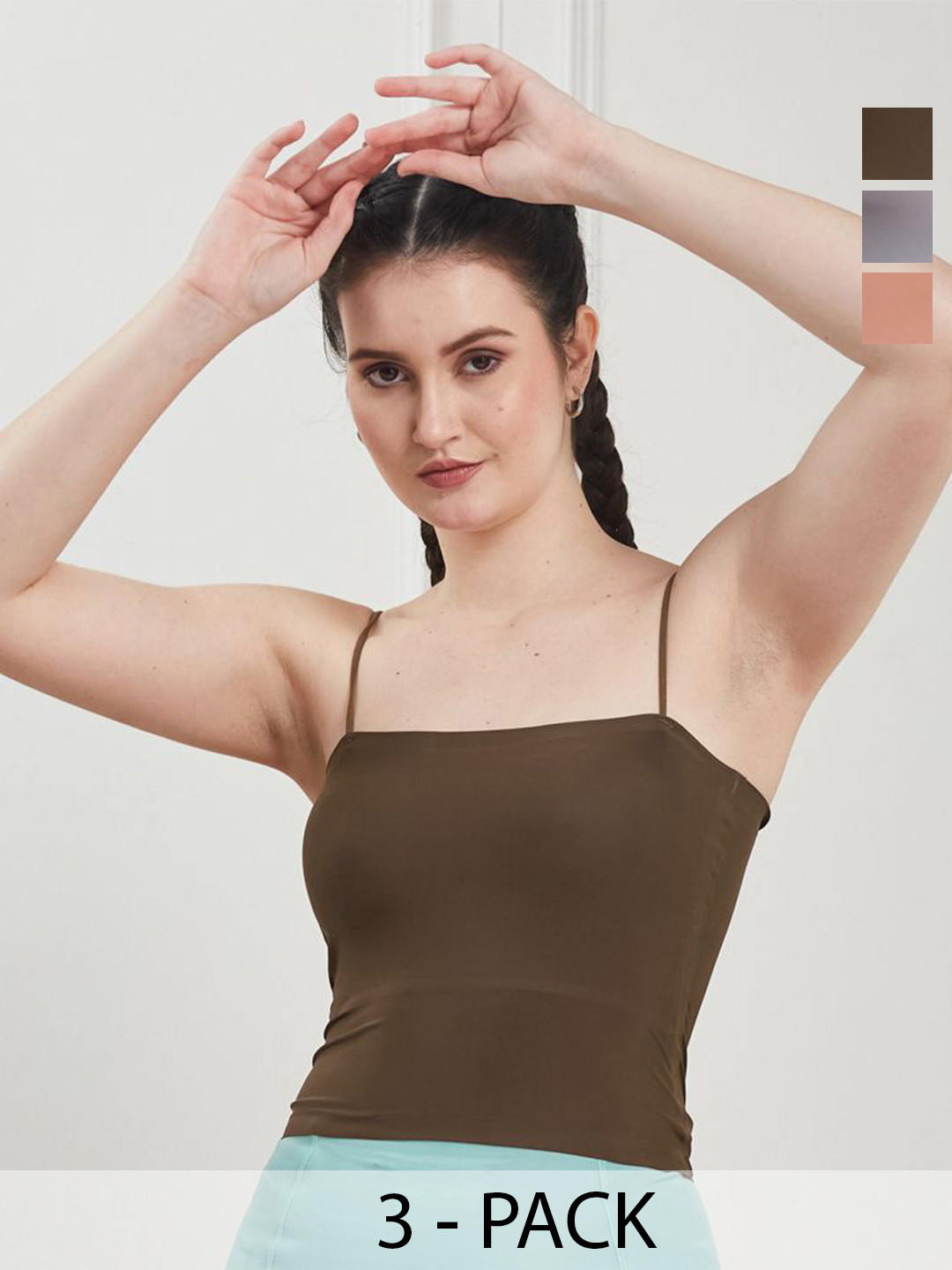 SECRETS BY ZEROKAATA Pack Of 3 Assorted Lightly-Padded Sports Camisole