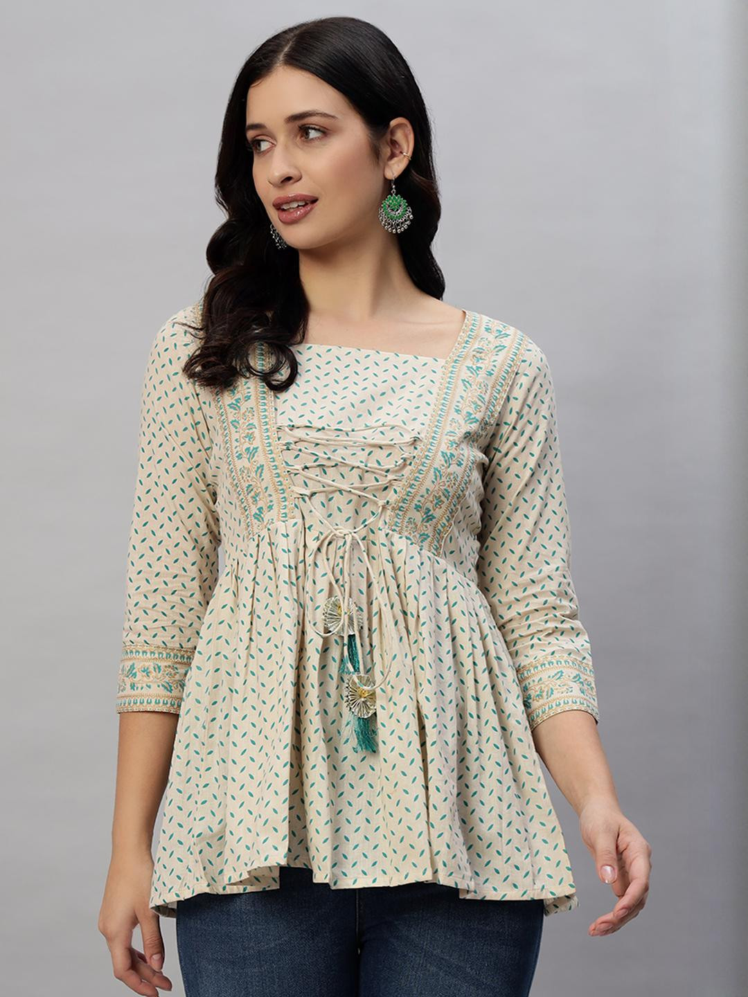 HISHAM Printed Square Regular Neck Cotton Kurti