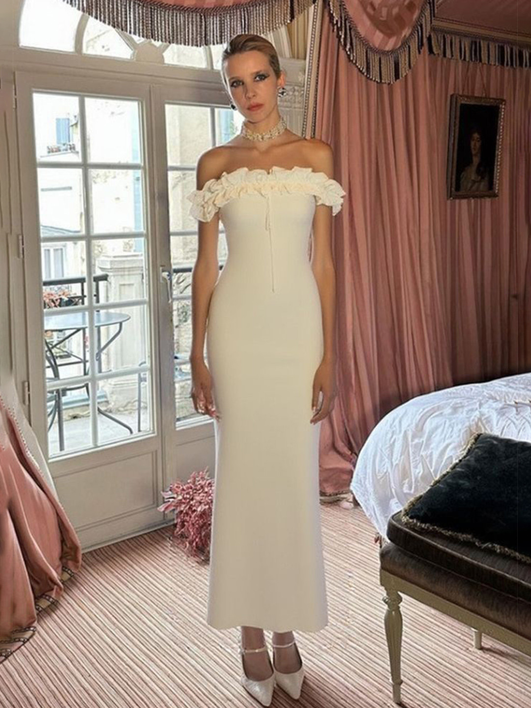 LULU & SKY Women Off-Shoulder Ruffle-Trimmed Maxi Dress