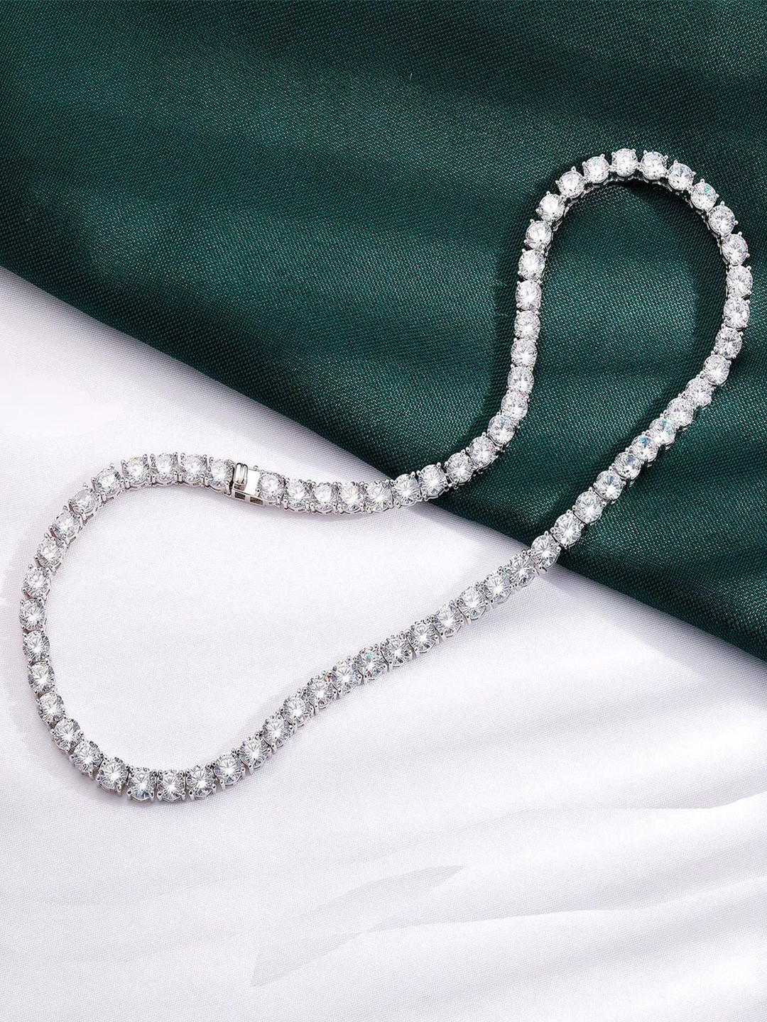 Adoxy Unisex Silver-Plated Cubic Zirconia Studded Chain