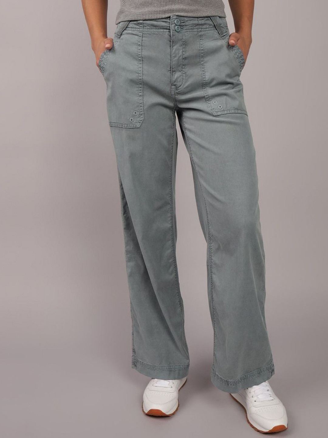 AMERICAN EAGLE OUTFITTERS Women Wide Leg Mid-Rise Organic Cotton Trousers
