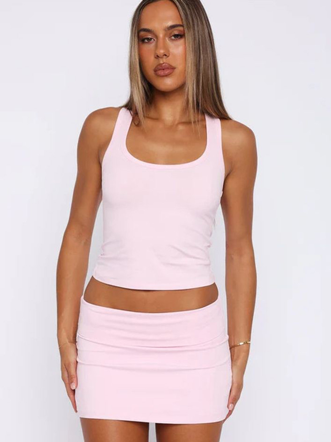 LULU & SKY Round Neck Tank Top With Mini Skirt Co-Ords