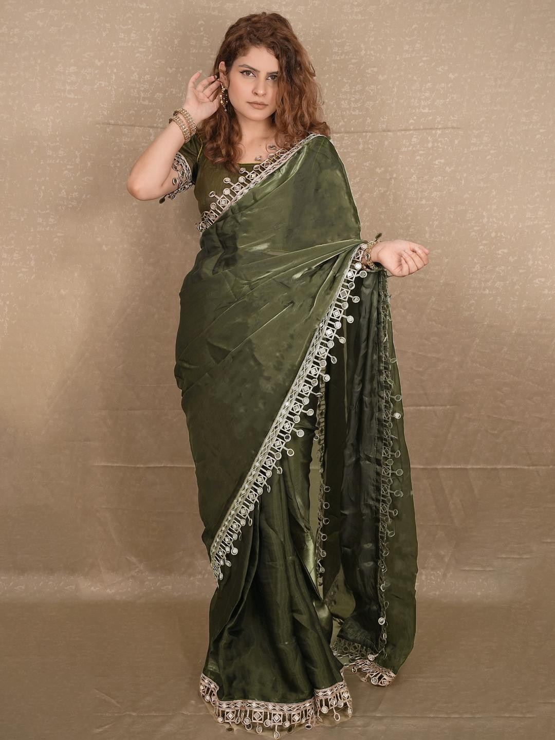 kriyafashion Organza Mirror Work Border Saree