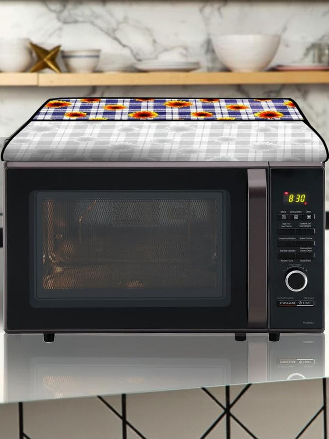 The Furnishing Tree PVC Waterproof Microwave Oven Cover Compatible for LG 21L MC2146BG Gingham Flor