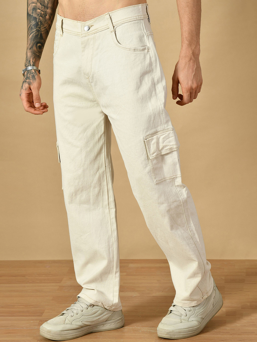 COMFITS Men Classic Relaxed Fit Mid-Rise Stretchable Cargo Styles Jeans
