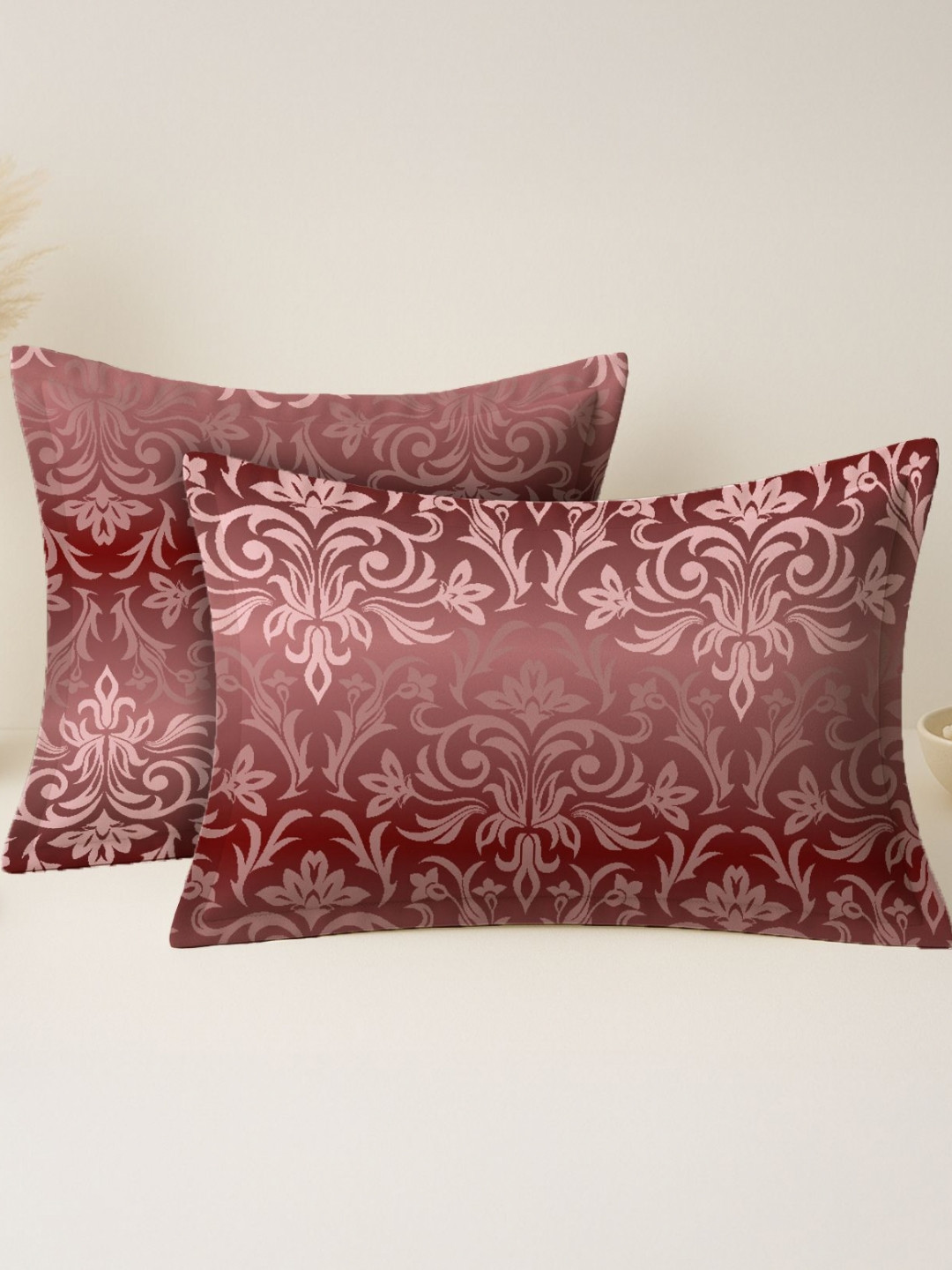 MAYFAIR HOMES LONDON Maroon 2 Pieces Self Design Pure Cotton Rectangle Pillow Covers