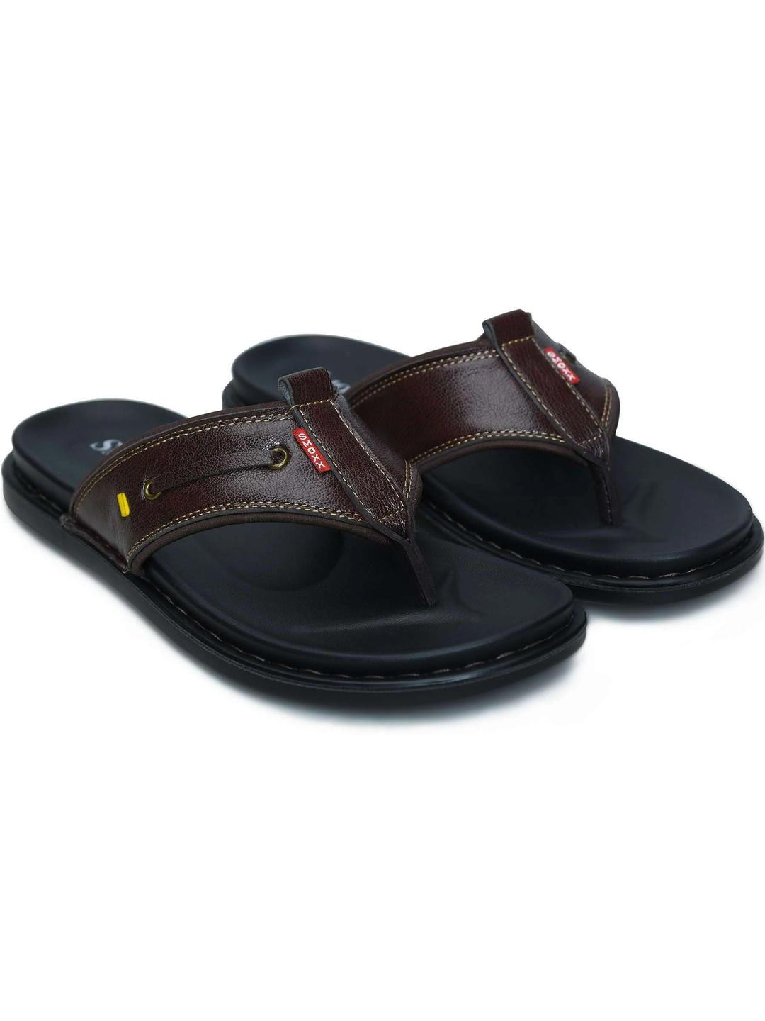 SMOXX Men Brown & Black Synthetic Open Toe Cushioned Foot Bed Slip-On