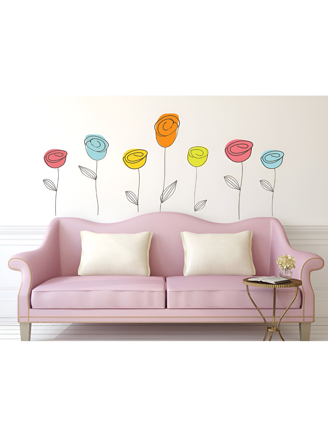 LANSTICK Blue & Pink Cartoon Rose Wallsticker