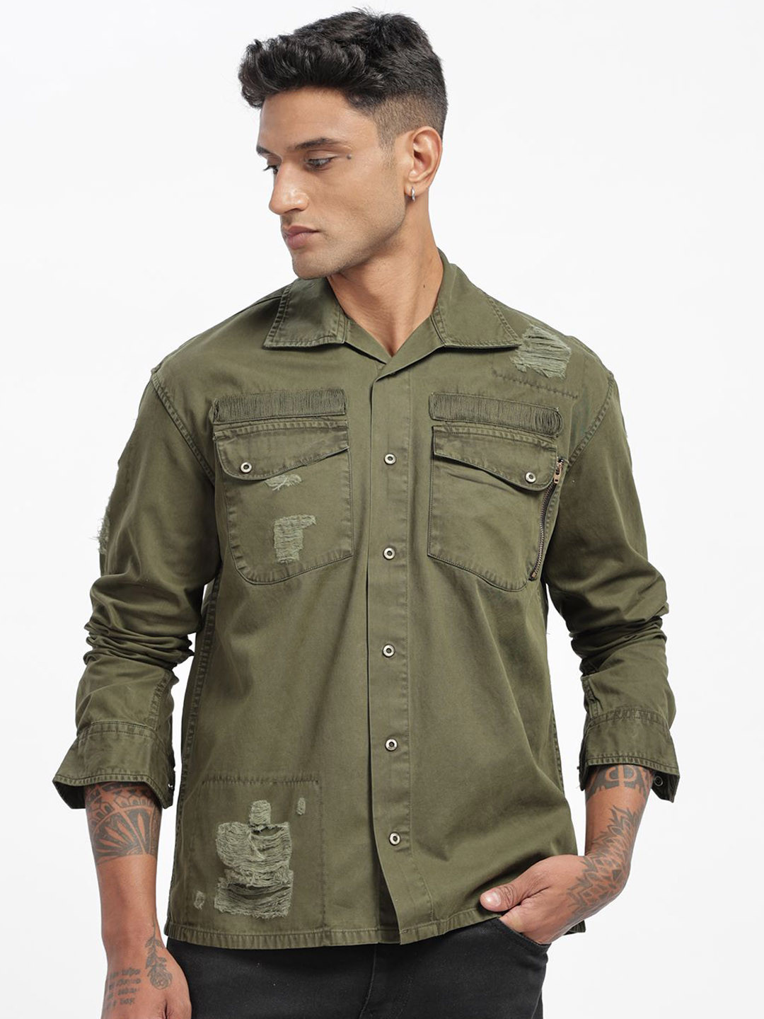 THREE DAYS Spread Collar Lightweight Cotton Sporty Jacket