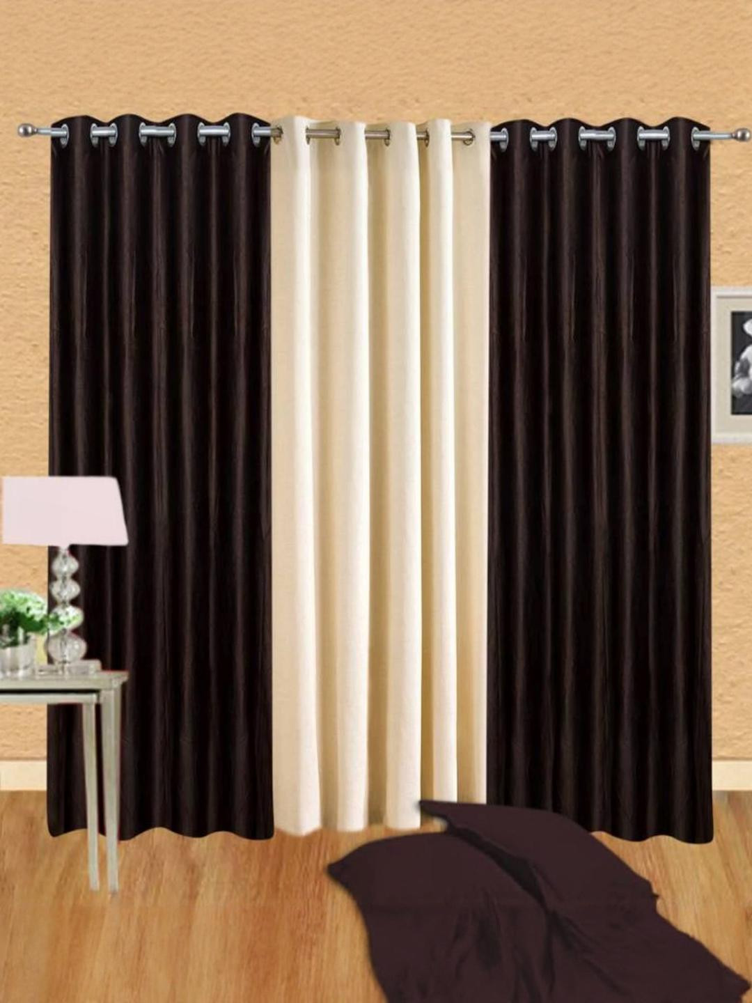 213 cm (7 ft) Polyester Semi Transparent Door Curtain (Pack Of 3) (Plain, Black)