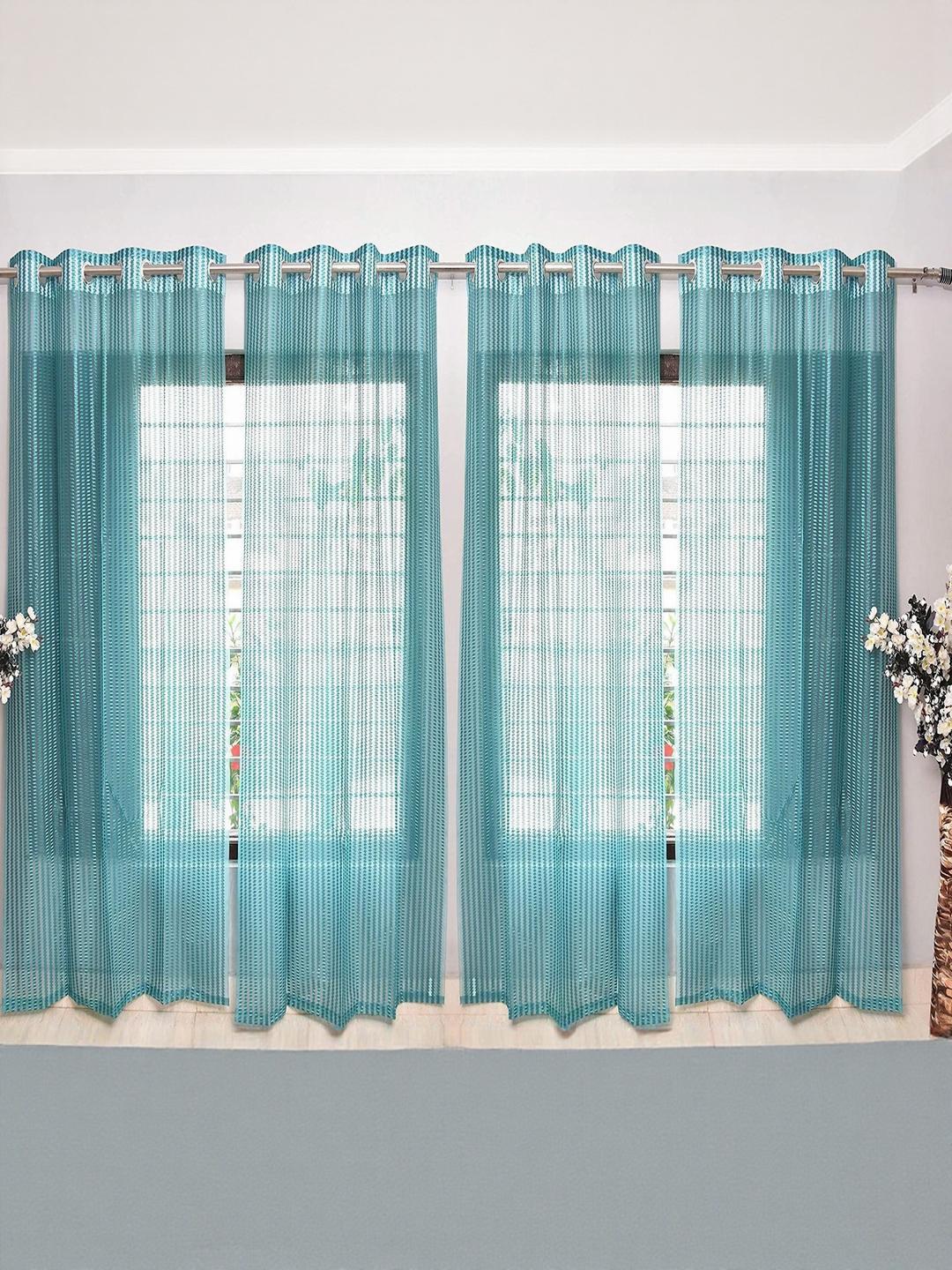 BELLA TRUE 152 cm (5 ft) Tissue Transparent Window Curtain (Pack Of 4) (Self Design, Aqua)