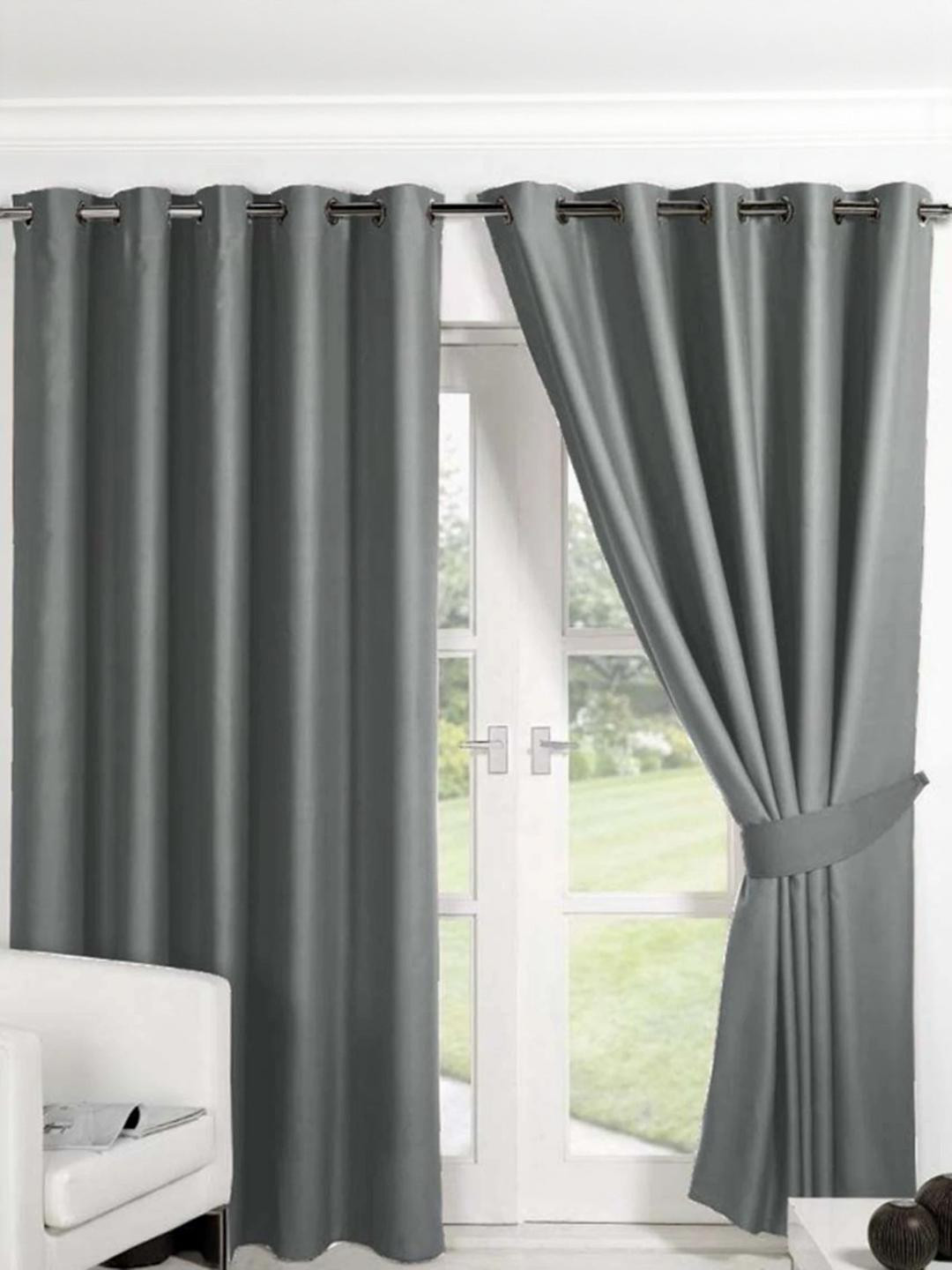 213 cm (7 ft) Polyester Semi Transparent Door Curtain (Pack Of 4) (Solid, Gray)