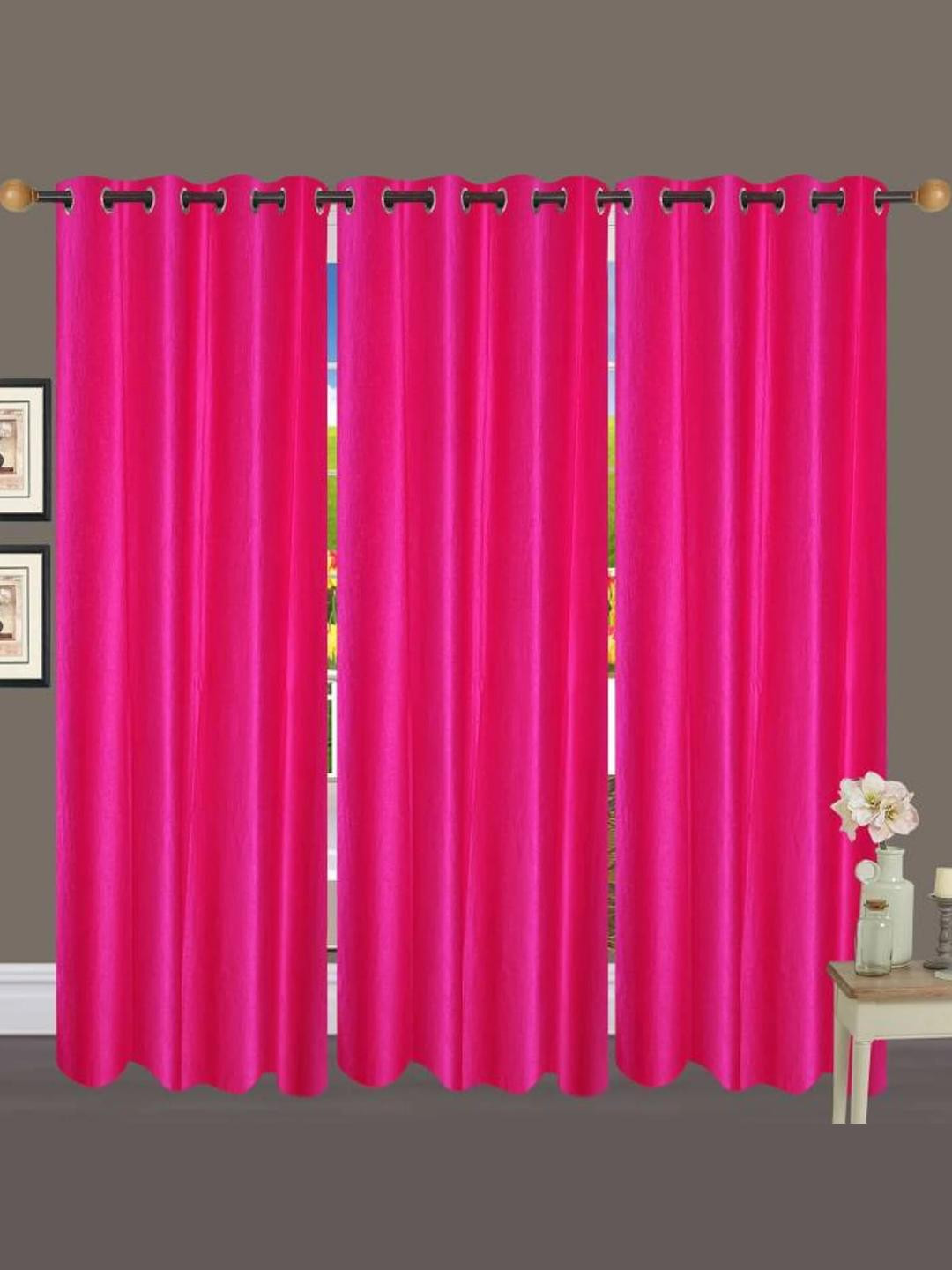 151 cm (5 ft) Polyester Semi Transparent Window Curtain (Pack Of 3) (Solid, DARK-PINK)