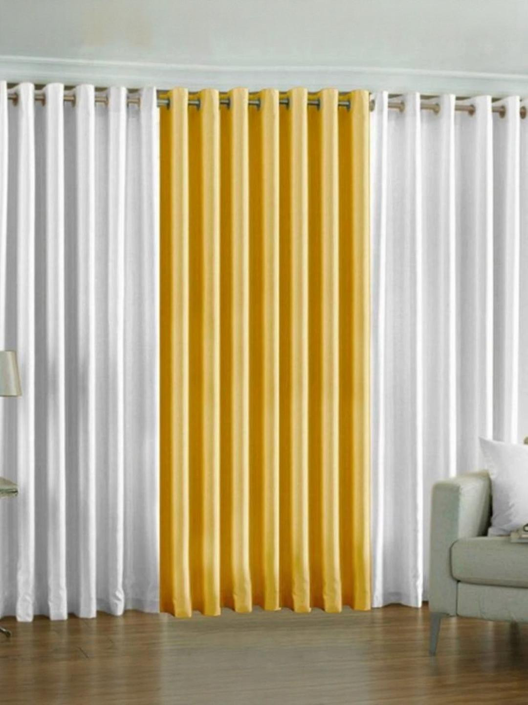 151 cm (5 ft) Polyester Semi Transparent Window Curtain (Pack Of 3) (Solid, golden)