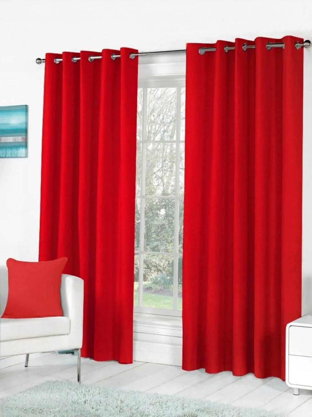 213 cm (7 ft) Polyester Semi Transparent Door Curtain (Pack Of 2) (Solid, Red)