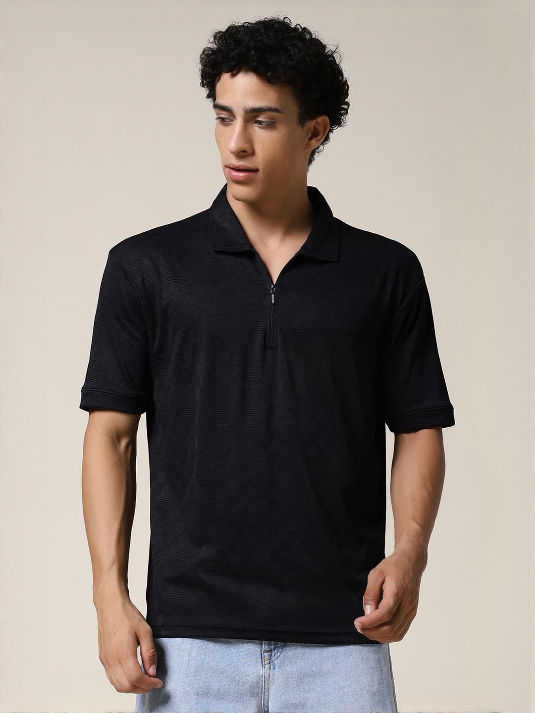 Men's Relaxed Fit Textured Polo T-Shirt