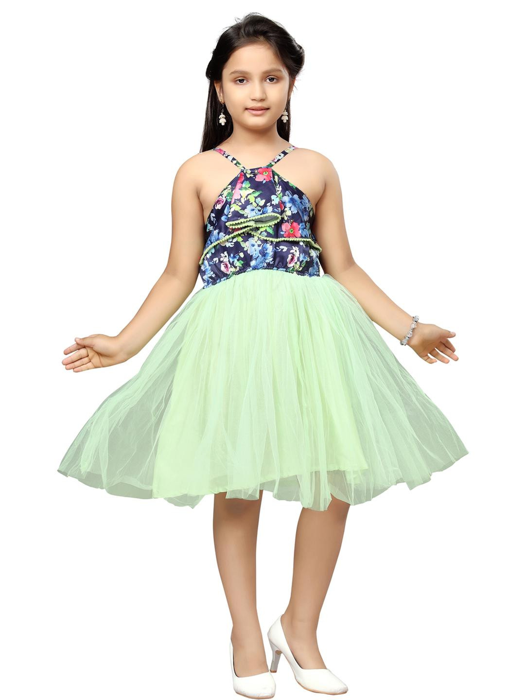 Muhuratam Kids-Girls Green Dresses
