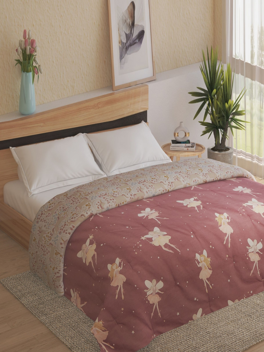 Home Centre Slate Kids Purple Fairy Printed 120 GSM Reversible Double Bed Comforter