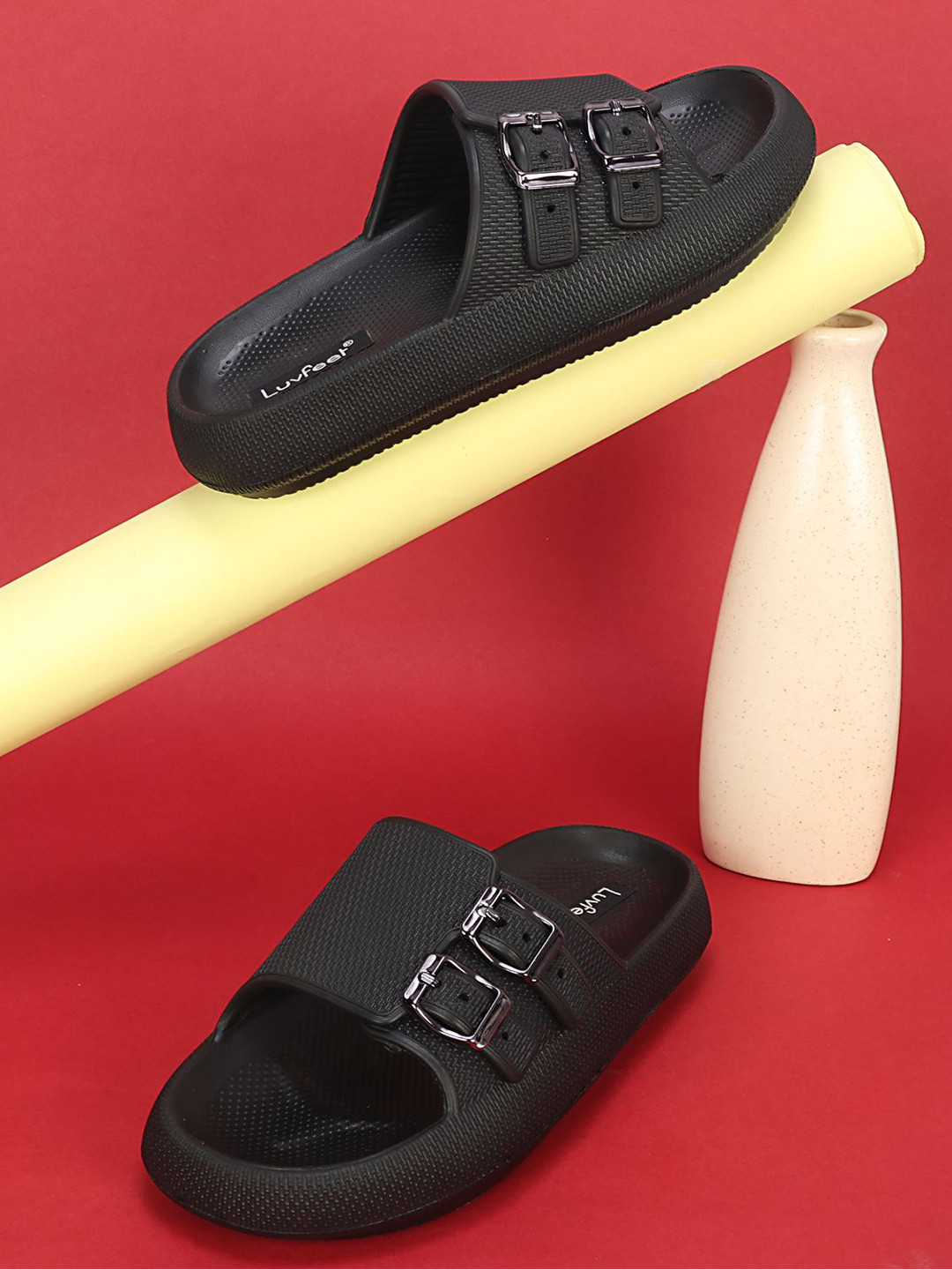 Luvfeet Women Double Buckle Casual Sliders