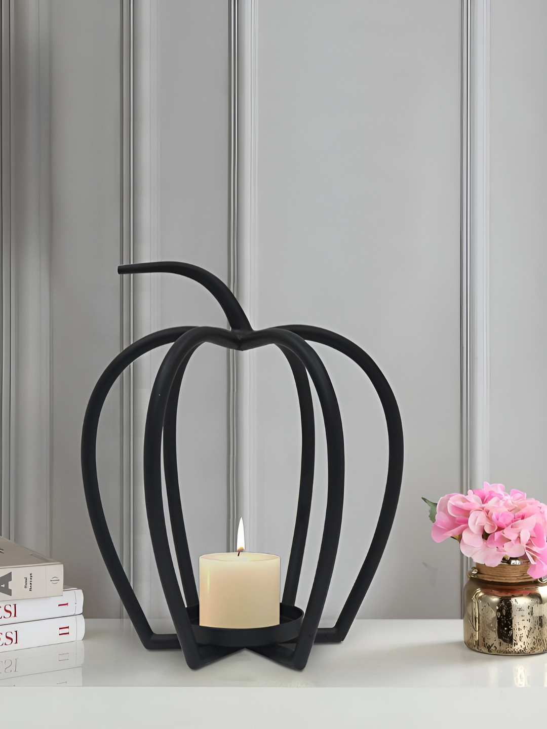 Metalsmith Black Pumpkin Shaped Candle Holder