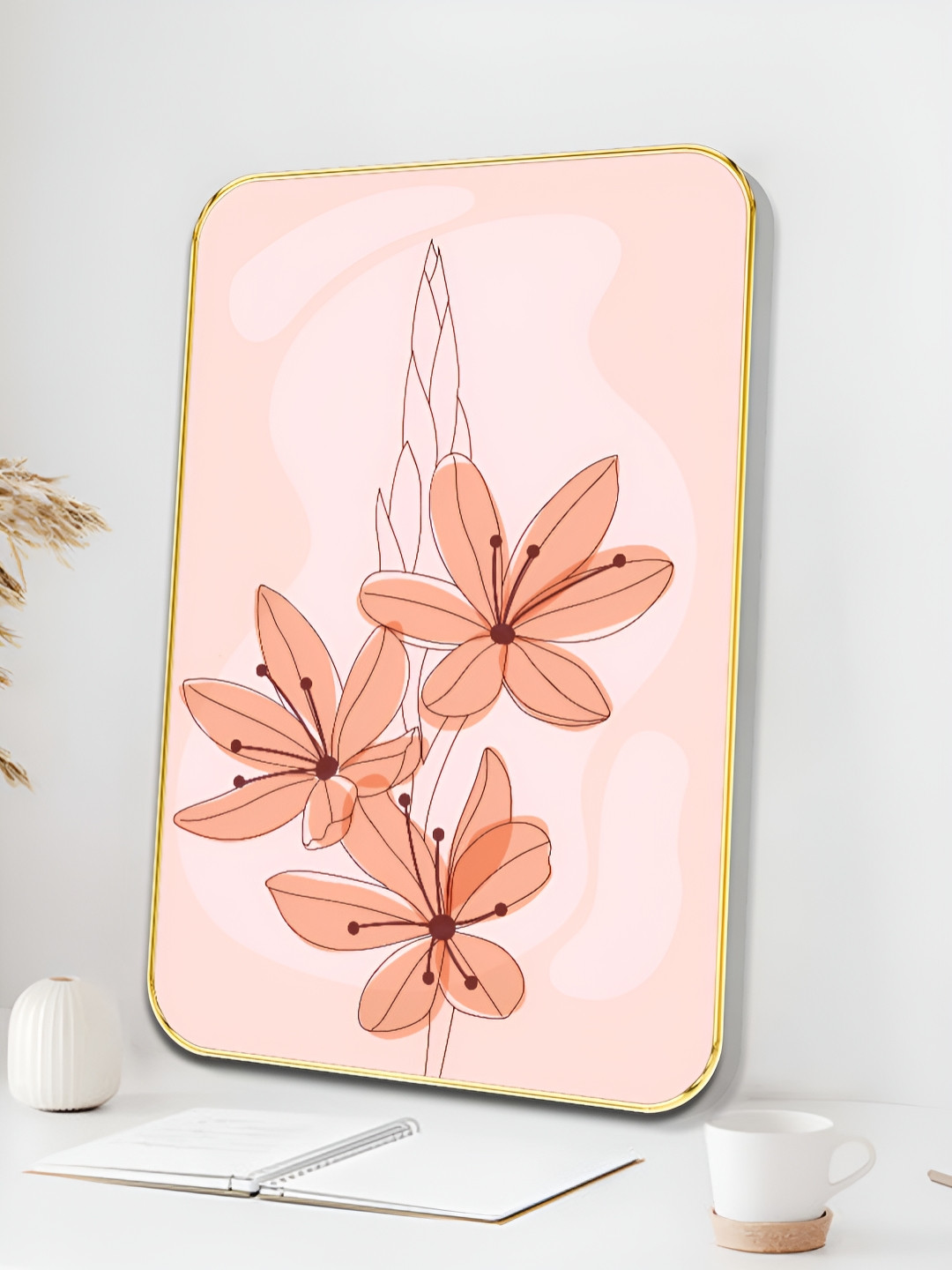 Livin'luxe Pink & Black Minimal Floral Rectangle Wall Art