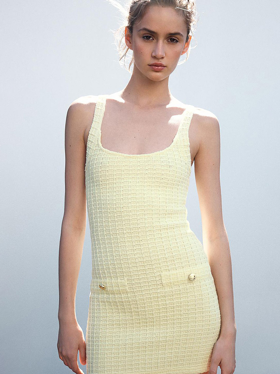 LULU & SKY Yellow Solid Mini Bodycon Dress