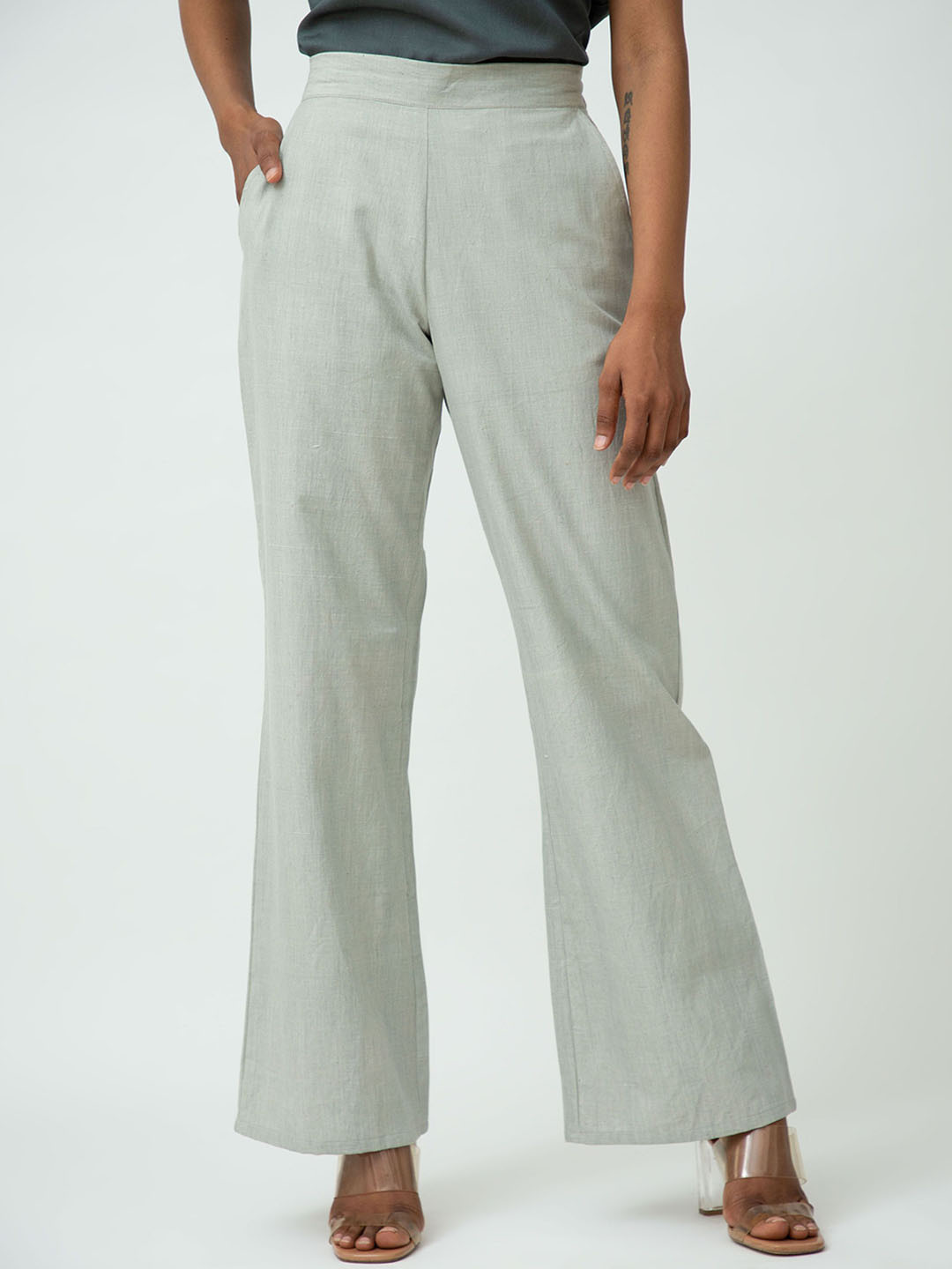 Saltpetre Women Grey Cotton Wide Leg Pant