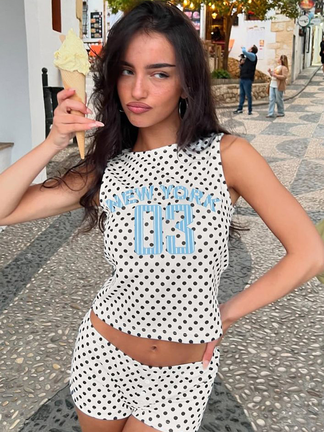 LULU & SKY Printed Round Neck Vest Top & Mini Shorts Co-Ords
