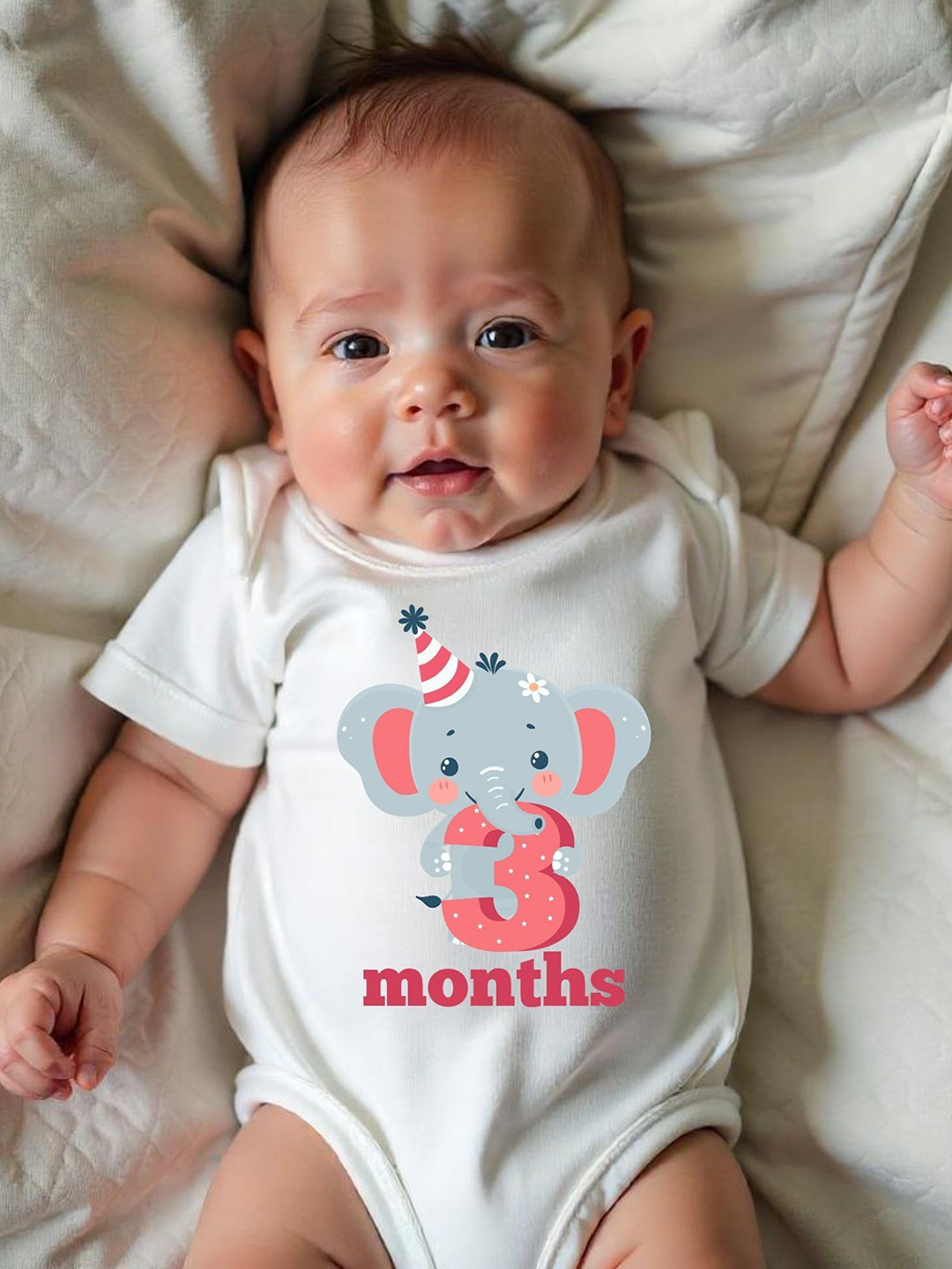 YK Infants Three Month Elephant Printed Cotton Bodysuit
