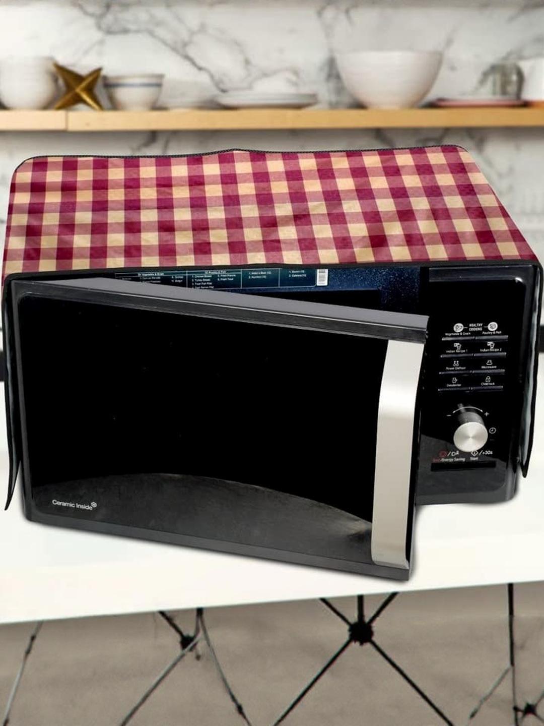 Waterproof & Dustproof PVC Microwave Oven Top Cover with 4 Utility Pockets Plai