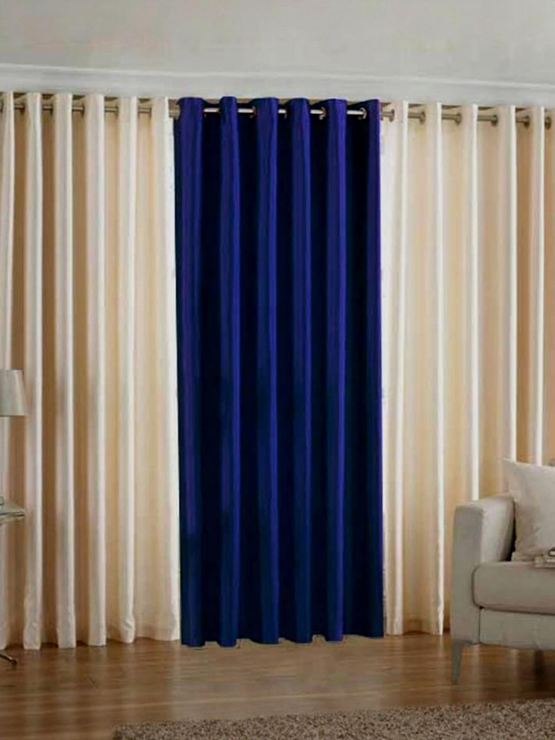275 cm (9 ft) Polyester Semi Transparent Long Door Curtain (Pack Of 3) (Floral, Blue, Cream)